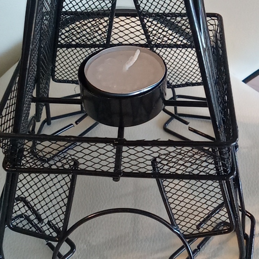Black Eiffel Tower Wire Art Sculpture With Candle Holder - Picture 3 of 3